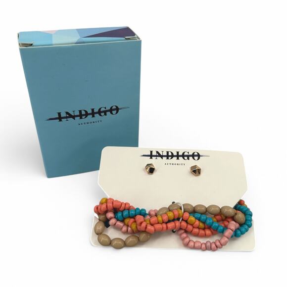 Indigo Authority Monarch Pastel Beaded Bracelet and Earring Jewelry Set - Picture 1 of 3